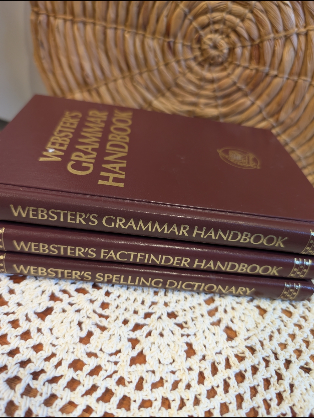 Webster's Hardcover Reference Book Set - Burgundy with Gold Lettering Vintage